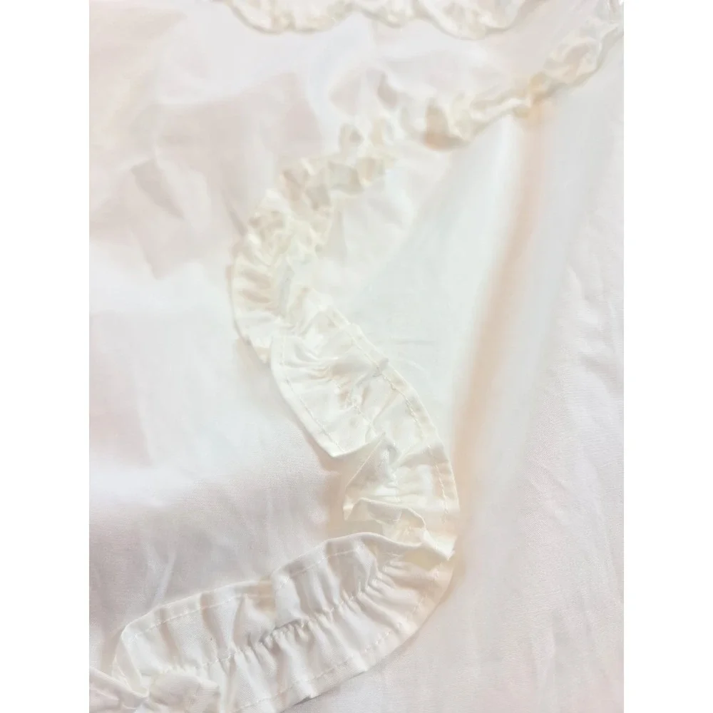 Kate Spade White Ruffle Applique‎ Cotton Poplin Short Cap Sleeve Blouse Size 3XL